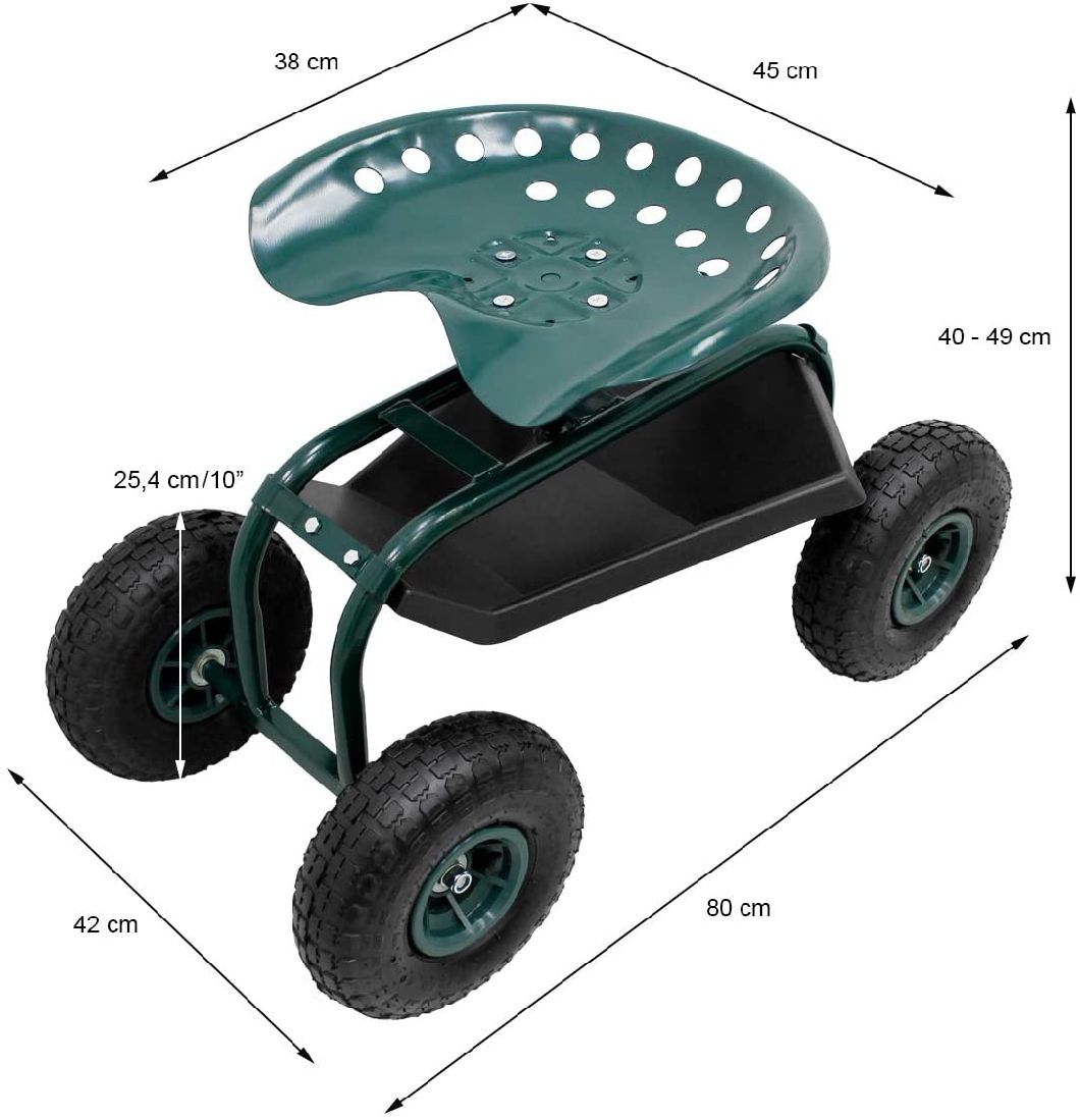 Convenient Light Wheeled Garden Cart Work Seat
