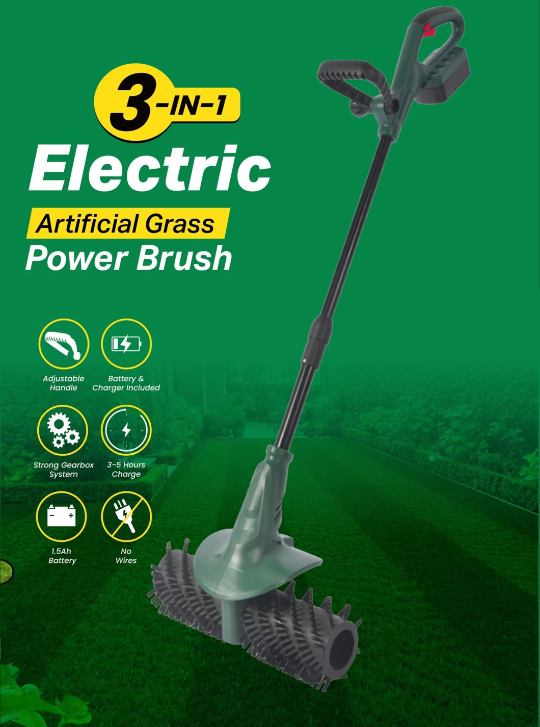 Excellent New-Professional Model-DC20V Max-Li-ion-Battery-Cordless/Electric-Garden Cleaning-Power Tool Machines-Artificial/Lawn-Grass Brush/Sweeper