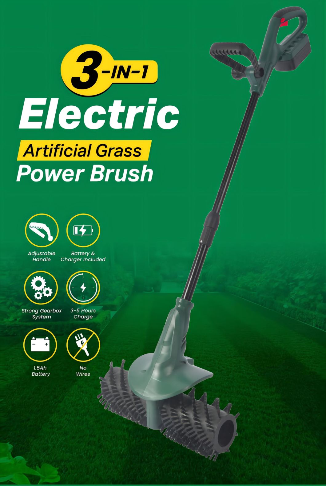 New Powerful-Green Technology-DC20V Max-Li-ion Battery-Cordless/Electric-Garden Power-Tool Machines-Artificial/Lawn Grass-Cleaning Power-Sweeper/Brush