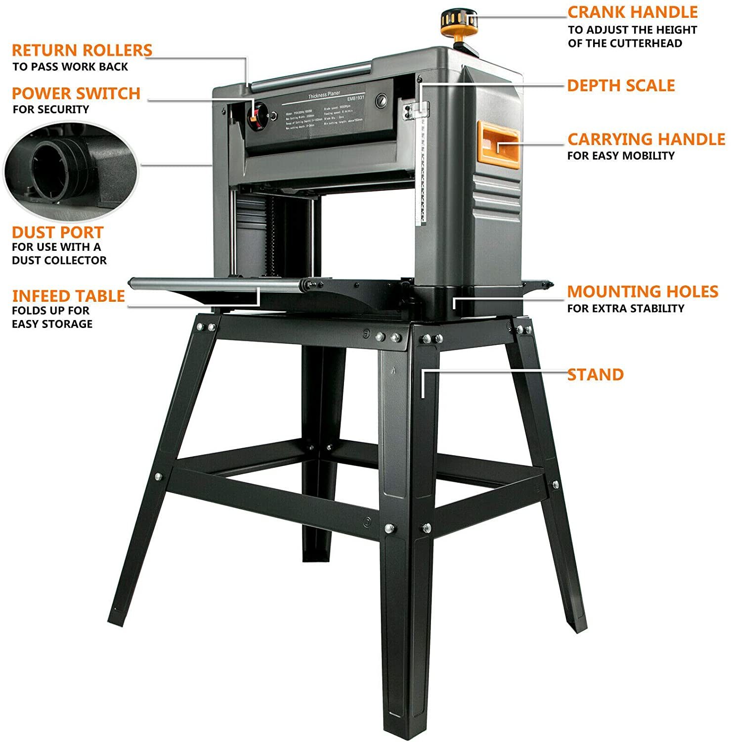 Powerful Electric Thickness Planer -Benchtop Planer Table Power Tool