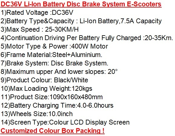 New-Disc Brake-System 36V-Battery/Electric-Vehicle/Bike/Bicycle/Scooters-Commuters/Sports-E-Scooters