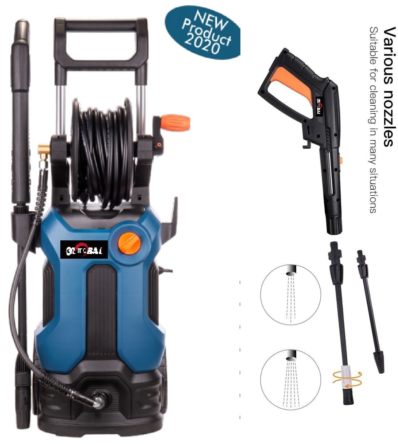 1800W Professional-Electric High Pressure Washer with Hose Roller-Car/Garden/House-Cleaning Machine-Power Tools