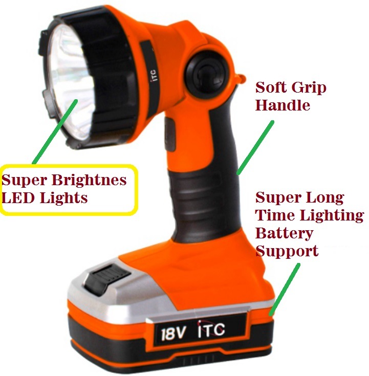 18V Max Power Lithium-Ion Battery Cordless Torch -Working Light