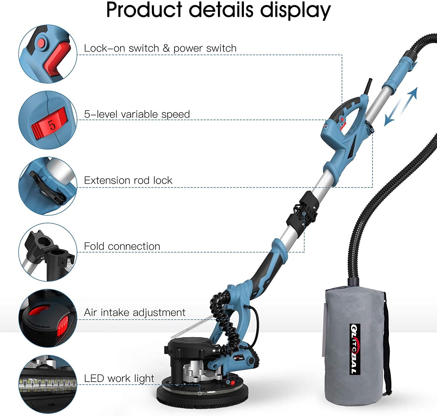 2021-New Professional-Electric Long Reach-Drywall Sander/Wall Polisher-Polishing Machine-Power Tools