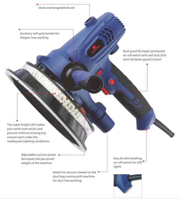 New-2 Strips LED Featured-Electric Hand-Held Drywall Sander/Wall Polishing/Polisher Machine-Power Tools