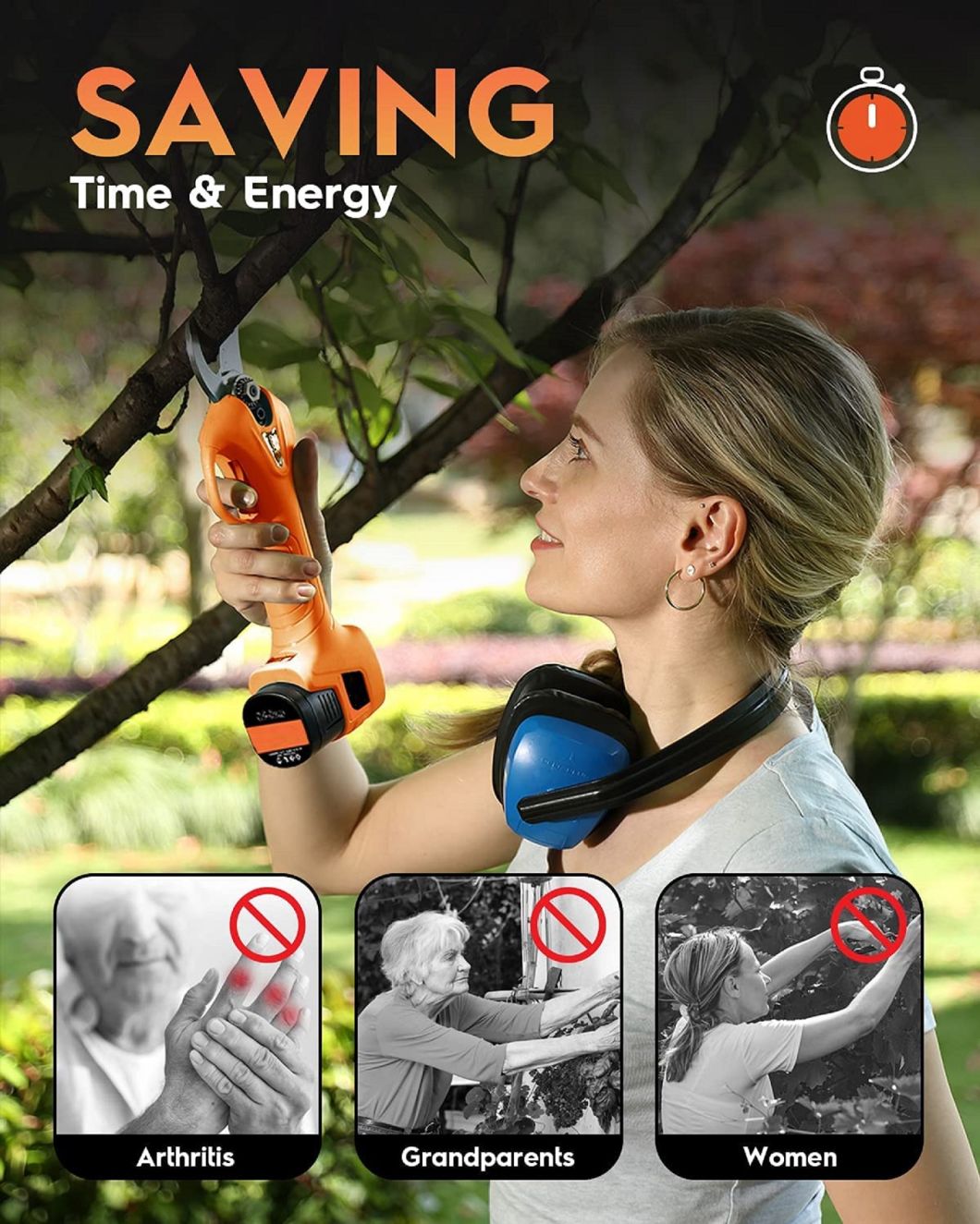 New Professional-LCD Display-Li-ion Battery-Cordless/Electric-Garden/Farm-Trees/Branches Pruning Shears/Secateurs/Loppers-Power Tools