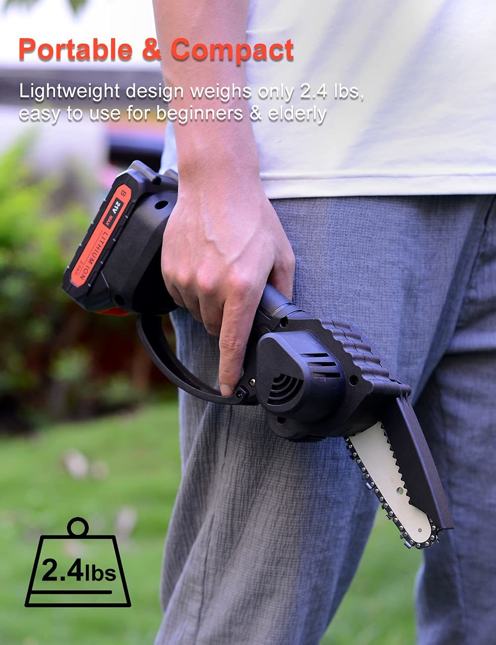 2021-New Mini-Lightweight/One Hand Operation-DC20V (21V) Max-Li-ion Battery-Cordless/Electric-Garden-Branches/Woods/Trees/Shrub-Cutting Chainsaw-Power Tools