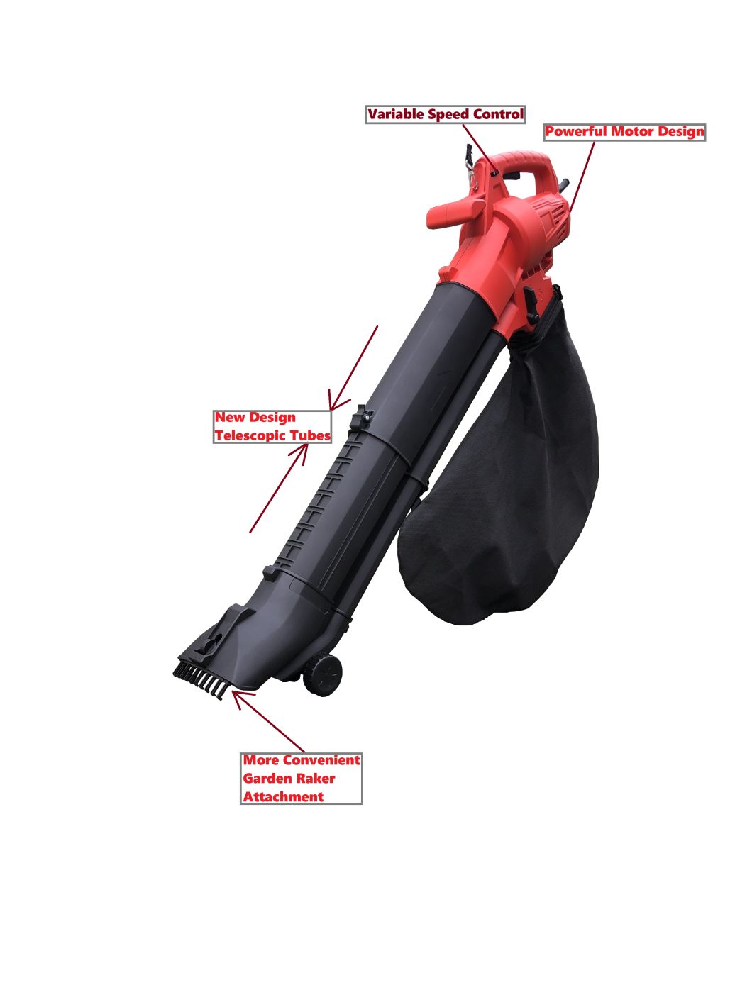 New Telescopic Tubes Design Electric Garden Blower/Vacuum/Shredder/Raker 4in1-Power Tool
