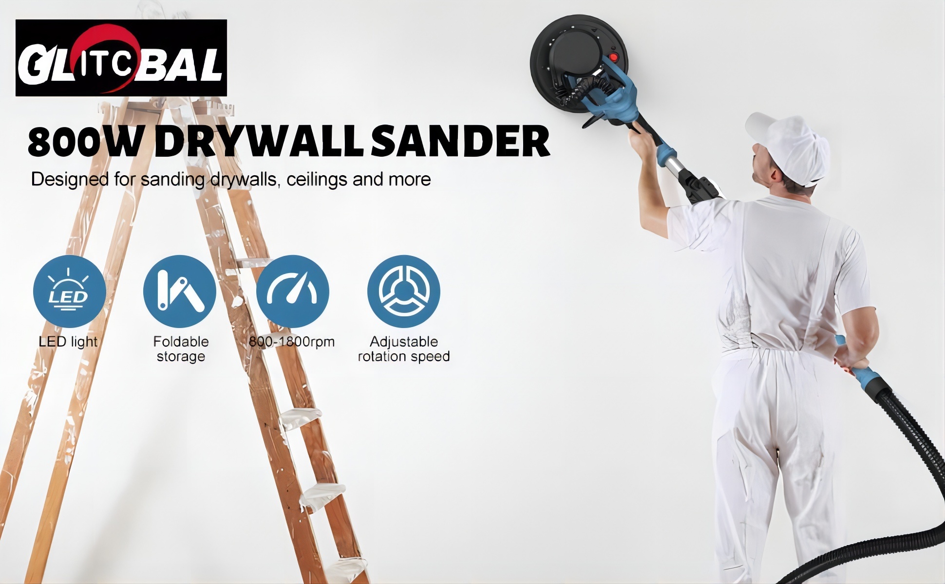 Super Powerful-2 Strips-7W LED Light-Electric Drywall Sander/Wall Polisher-Polishing Machine-Power Tools