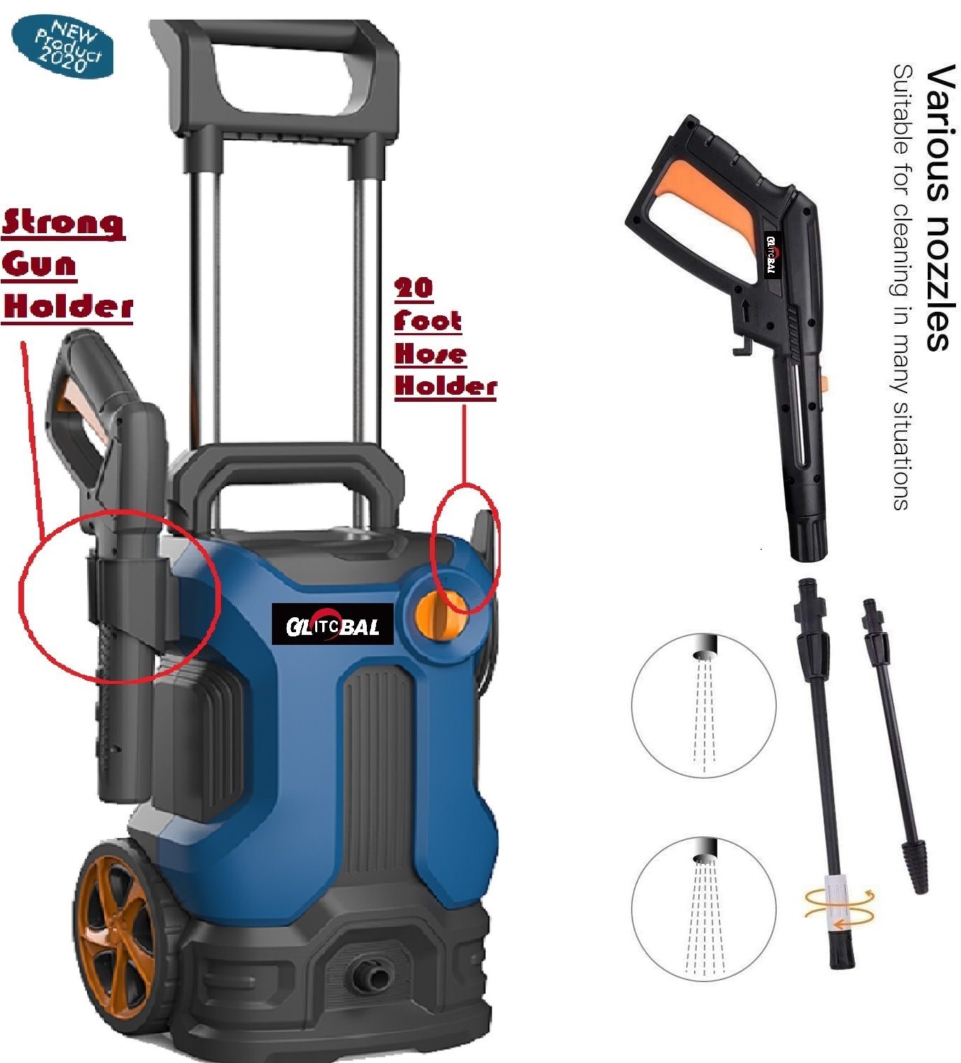 1800W-with Cable Hose Reel Design-Electric High Pressure Washer-Car/Garden/House-Cleaning Machine-Power Tools