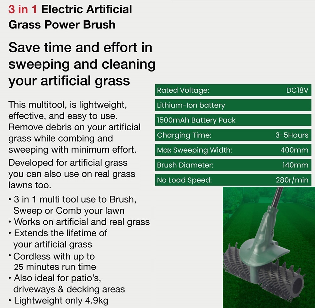 New Powerful-Green Technology-DC20V Max-Li-ion Battery-Cordless/Electric-Garden Power-Tool Machines-Artificial/Lawn Grass-Cleaning Power-Sweeper/Brush