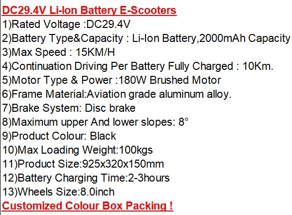 DC29.4V-Li-ion Battery/Electric-Bike/Vehicle/Bicycle/Scooters-Commuters/Children/Sports-E-Scooters