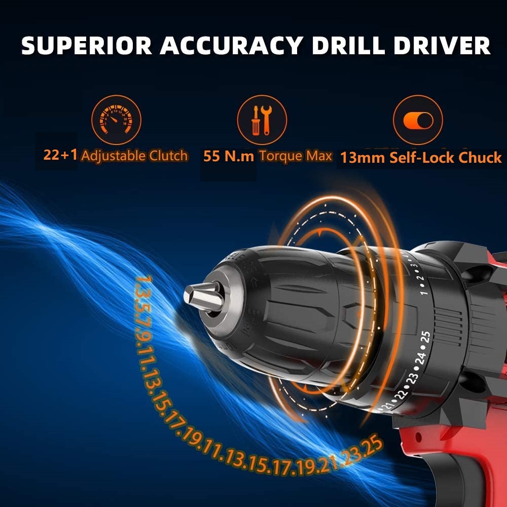 Brushless Motor-58nm Strongest Torque-Industry Use-Li-ion Battery-Cordless/Electric-Power Tool Machines-Impact Drill