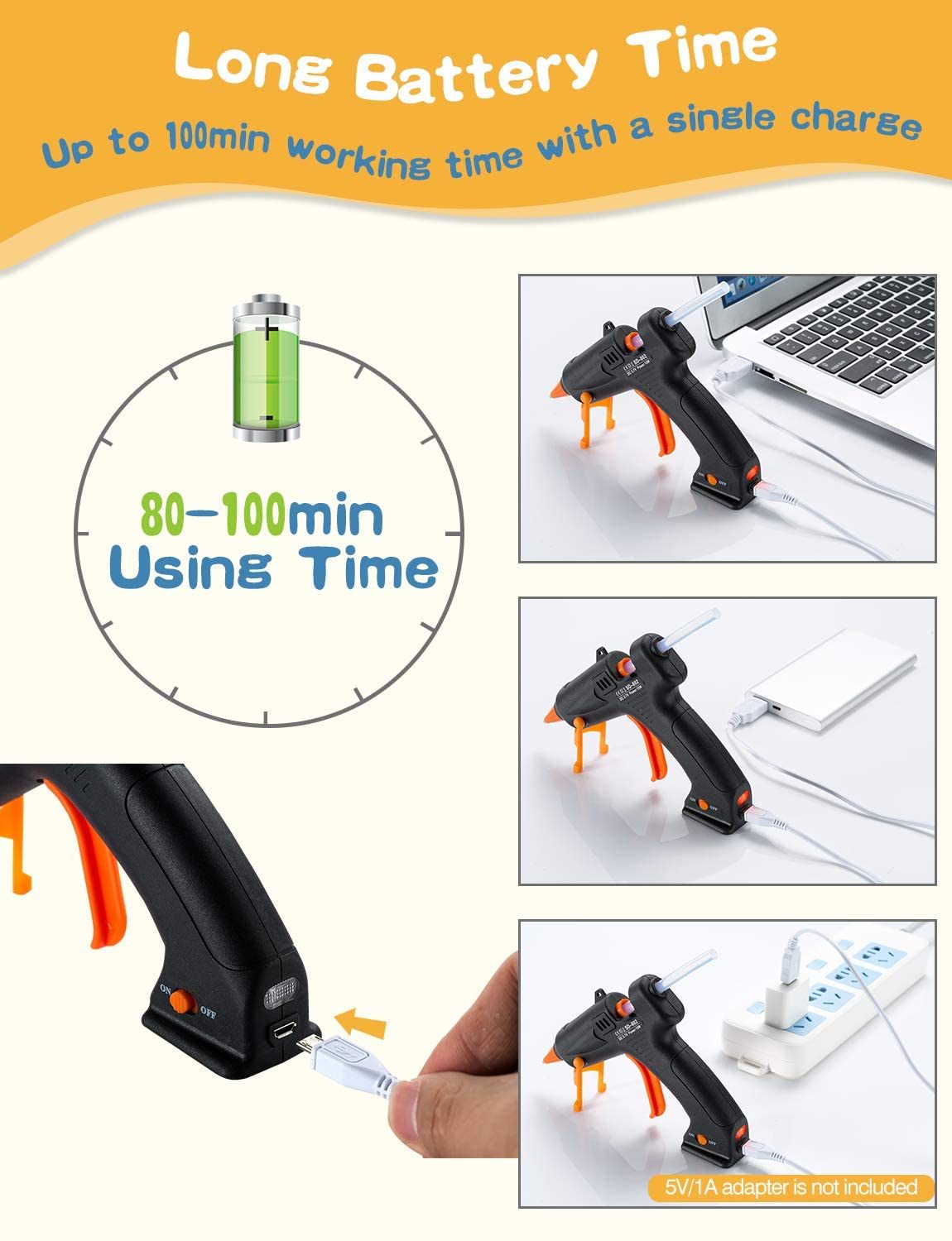 Digital-Display Lithium-Ion Battery Cordless Electric Gluegun USB Charger-Power Tools