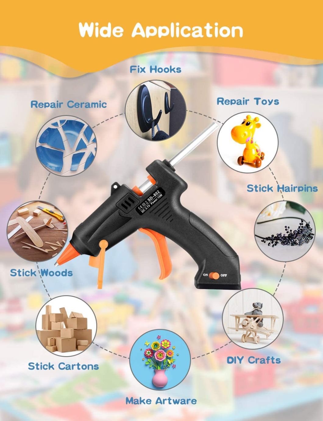 Digital-Display Lithium-Ion Battery Cordless Electric Gluegun USB Charger-Power Tools