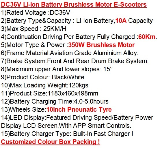 2022-Latest Design-10inch-Pneunatic Tyre/Brushless-Motor-Battery/Electric-Vehicle/Bike/Scooters-City Commuters/Sports-E-Scooters